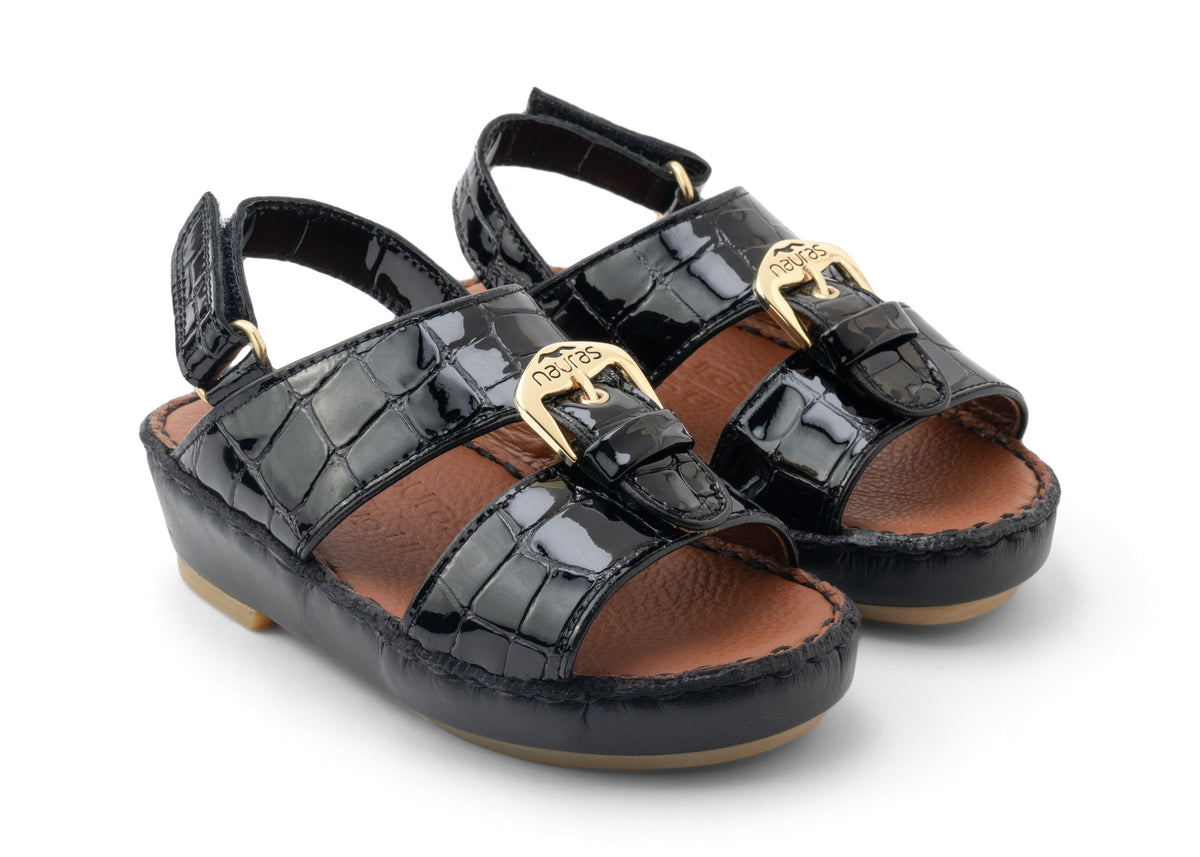 Kids Leather Sandals Strap TS 1493 LAK - Black