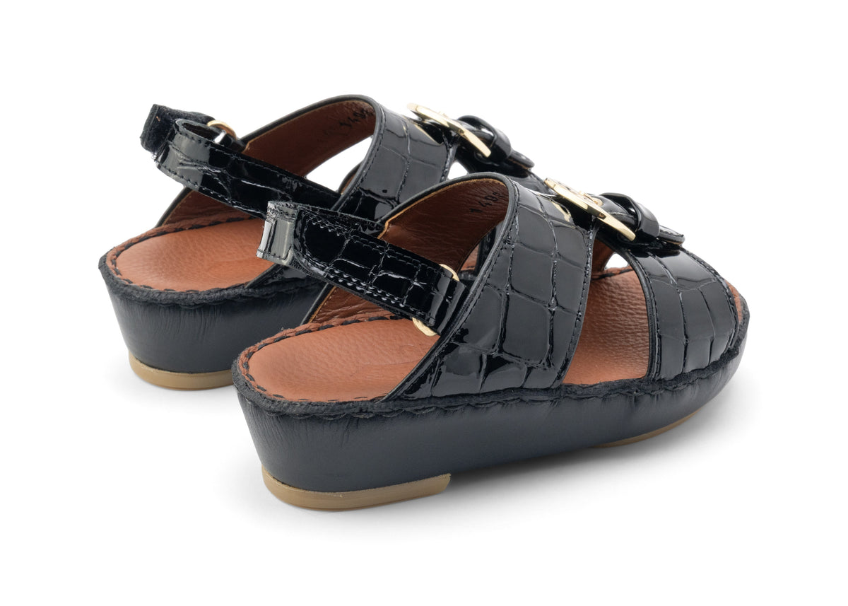Kids Leather Sandals Strap TS 1493 LAK - Black