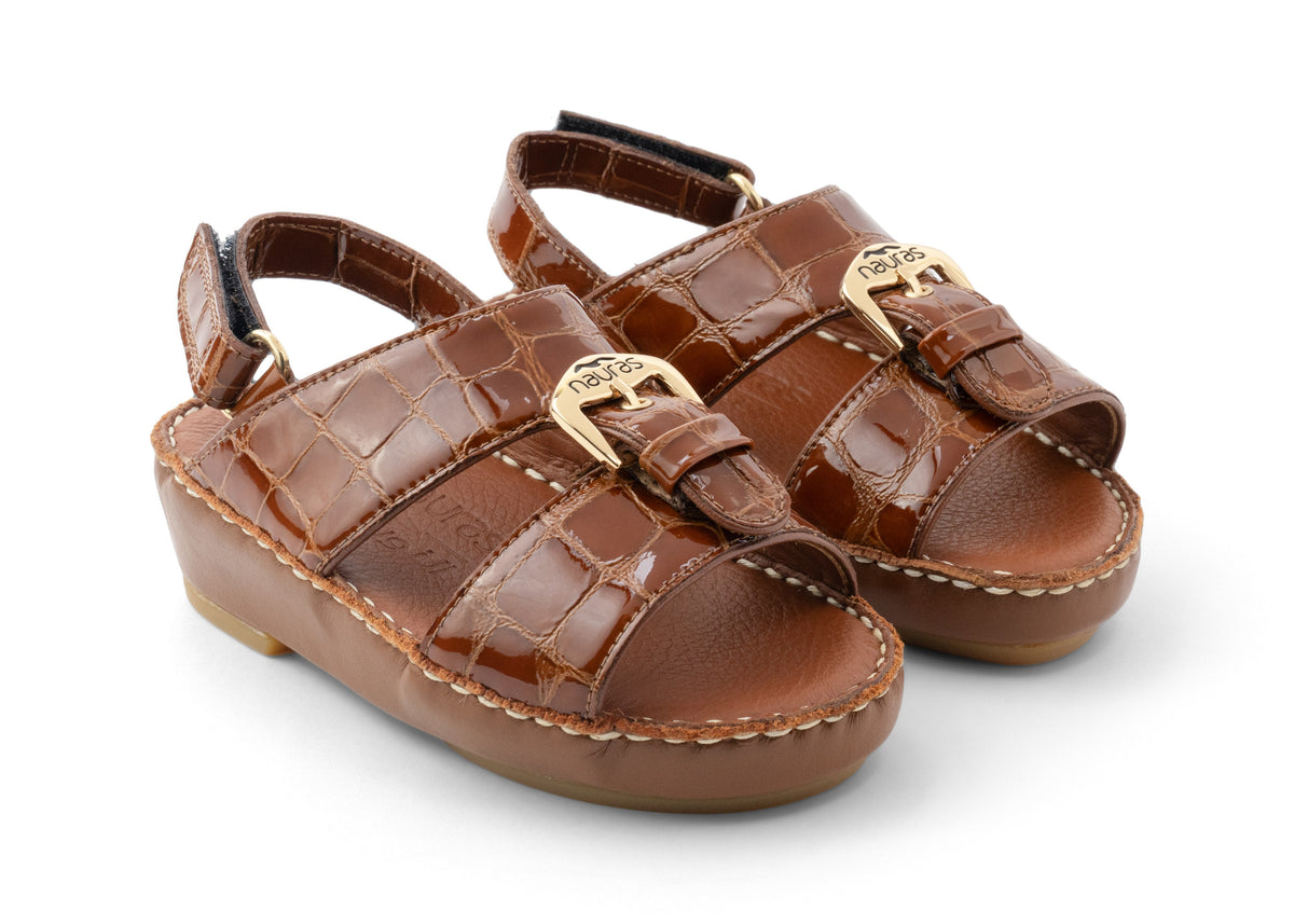 Kids Leather Sandals Strap TS 1493 LAK - Brown